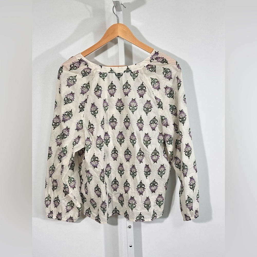 J.Crew Floral Block Print Top L – Boho Cottagecore Lightweight Blouse - Picture 3 of 7